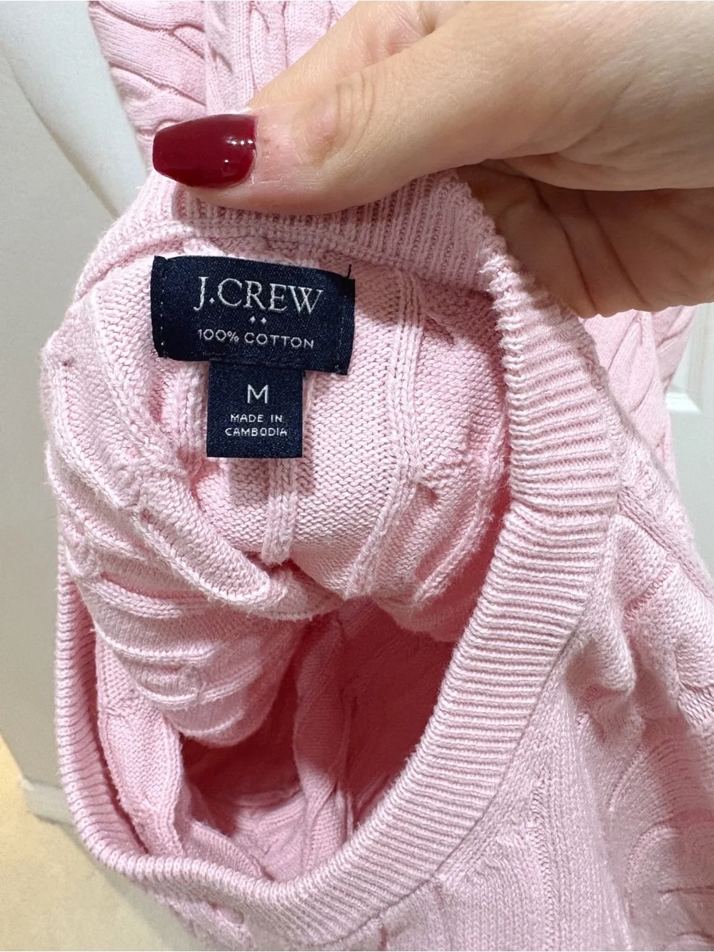 J.Crew Classic Cotton Cable Knit Baby Pink Women's Sweater Medium